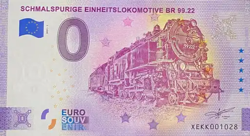 Banconota da 0€ SCHMALSPURIGE EINHEITSLOKOMOTIVE BR 99.22