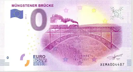 0€-Schein MÜNGSTENER BRÜCKE120 JAHRE 1897-2017