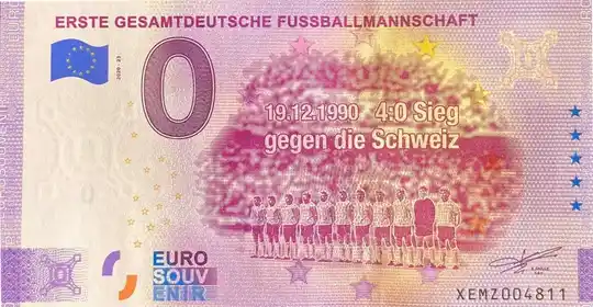 0€-Schein ERSTE GESAMTDEUTSCHE FUSSBALLMANNSCHAFT