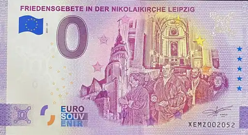 0€ banknote FRIEDENSGEBETE IN DER NIKOLAIKIRCHE LEIPZIG