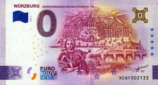 Banconota da 0€ WÜRZBURG GRUNDSTEINLEGUNG RESIDENZ WÜRZBURG 1720