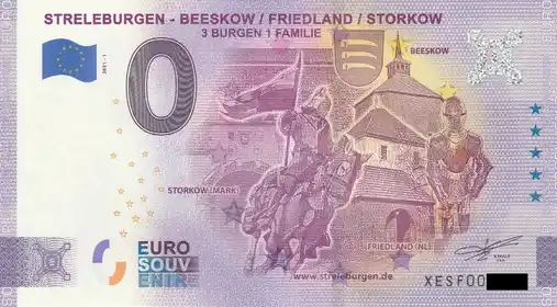 Billet 0€ STRELEBURGEN - BEESKOW FRIEDLAND STORKOW3 BURGEN 1 FAMILIE