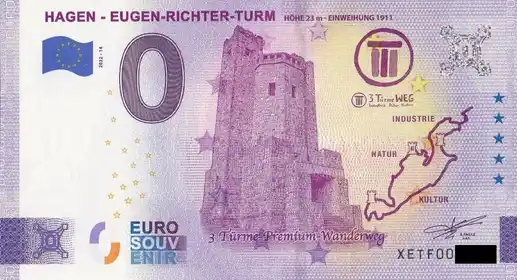 0€-Schein HAGEN - EUGEN-RICHTER-TURMHÖHE 23 m - EINWEIHUNG 1911