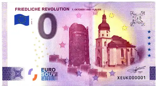 Billete de 0€ FRIEDLICHE REVOLUTION7. OKTOBER 1989 PLAUEN