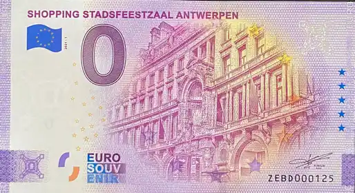 Banconota da 0€ SHOPPING STADSFEESTZAAL ANTWERPEN